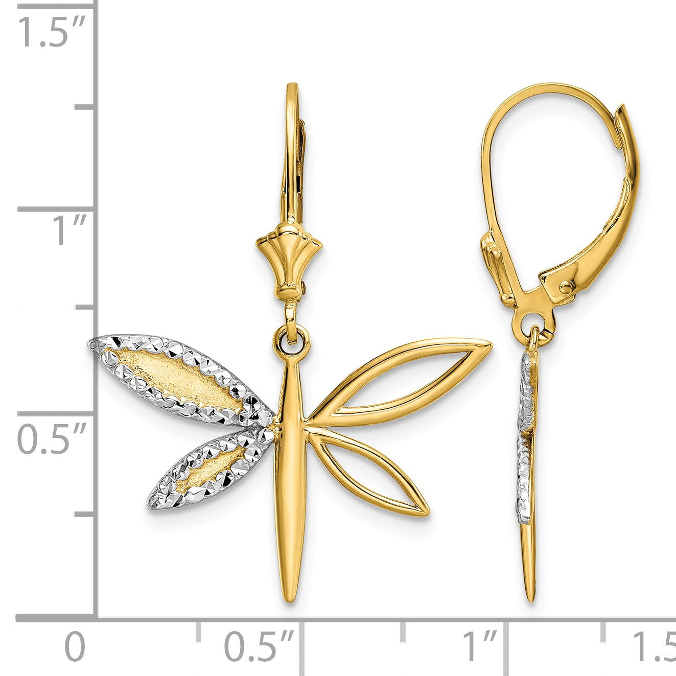 14k and White Rhodium Diamond-cut Dragonfly Leverback Earrings