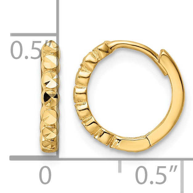 14k Diamond-cut 2x12mm Hinged Hoop Earrings