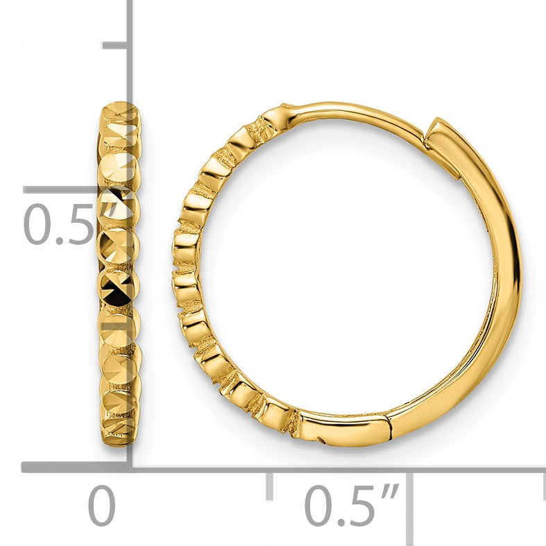 14k Diamond-cut 2x16mm Hinged Hoop Earrings