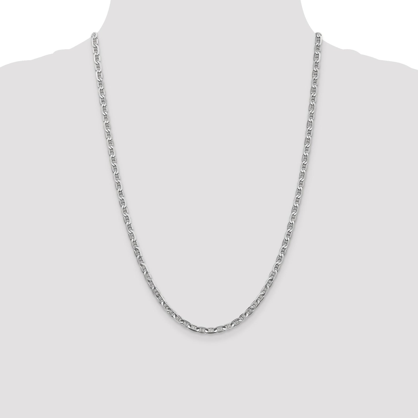 14K White Gold 24 inch 3.75mm Concave Anchor with Lobster Clasp Chain