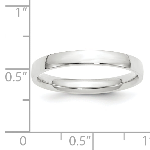 14k White Gold 3mm Lightweight Comfort Fit Wedding Band Size 10