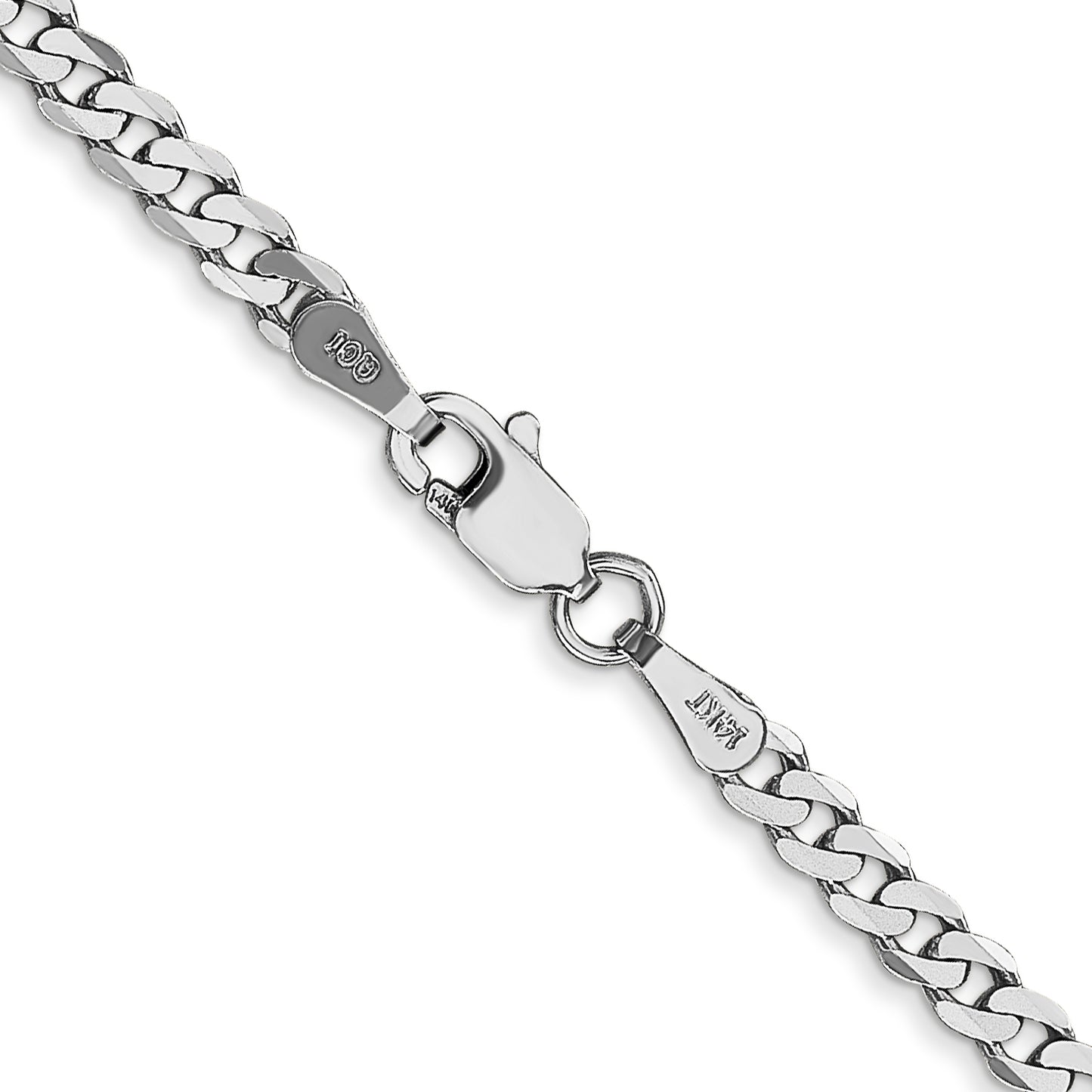 14K White Gold 22 inch 2.9mm Flat Beveled Curb with Lobster Clasp Chain