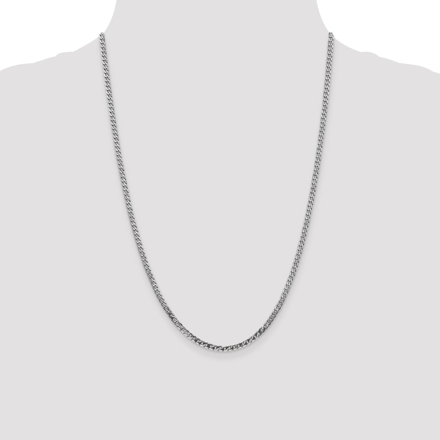 14K White Gold 24 inch 2.9mm Flat Beveled Curb with Lobster Clasp Chain