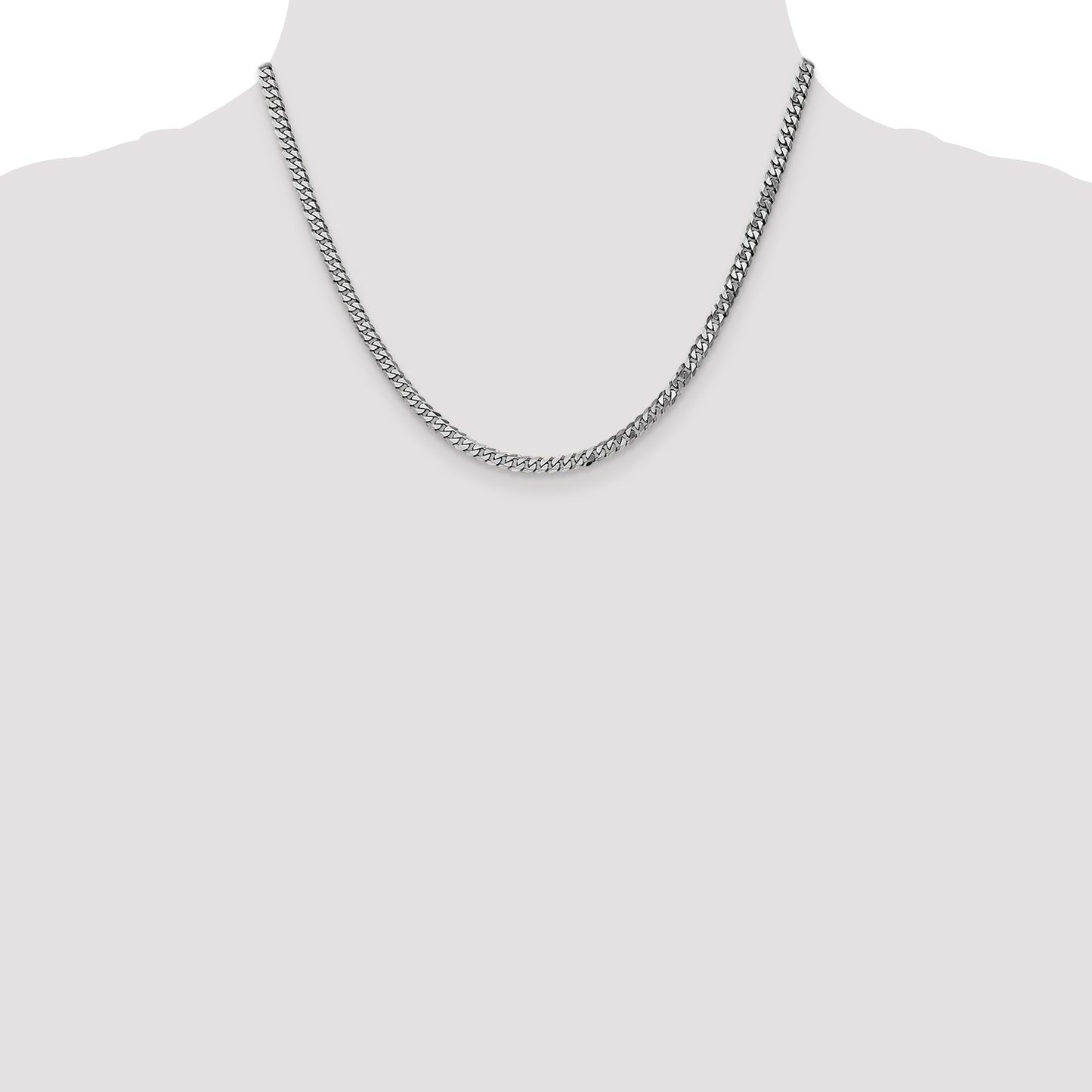 14K White Gold 18 inch 3.9mm Flat Beveled Curb with Lobster Clasp Chain