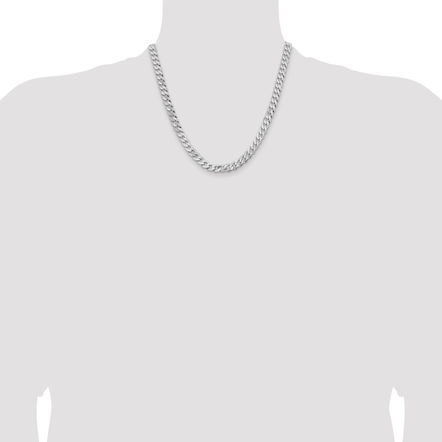 14K White Gold 20 inch 7.25mm Flat Beveled Curb with Lobster Clasp Chain