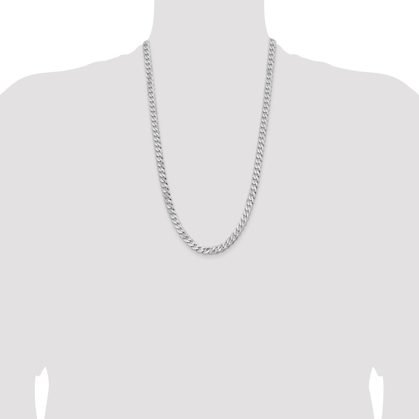 14K White Gold 26 inch 7.25mm Flat Beveled Curb with Lobster Clasp Chain