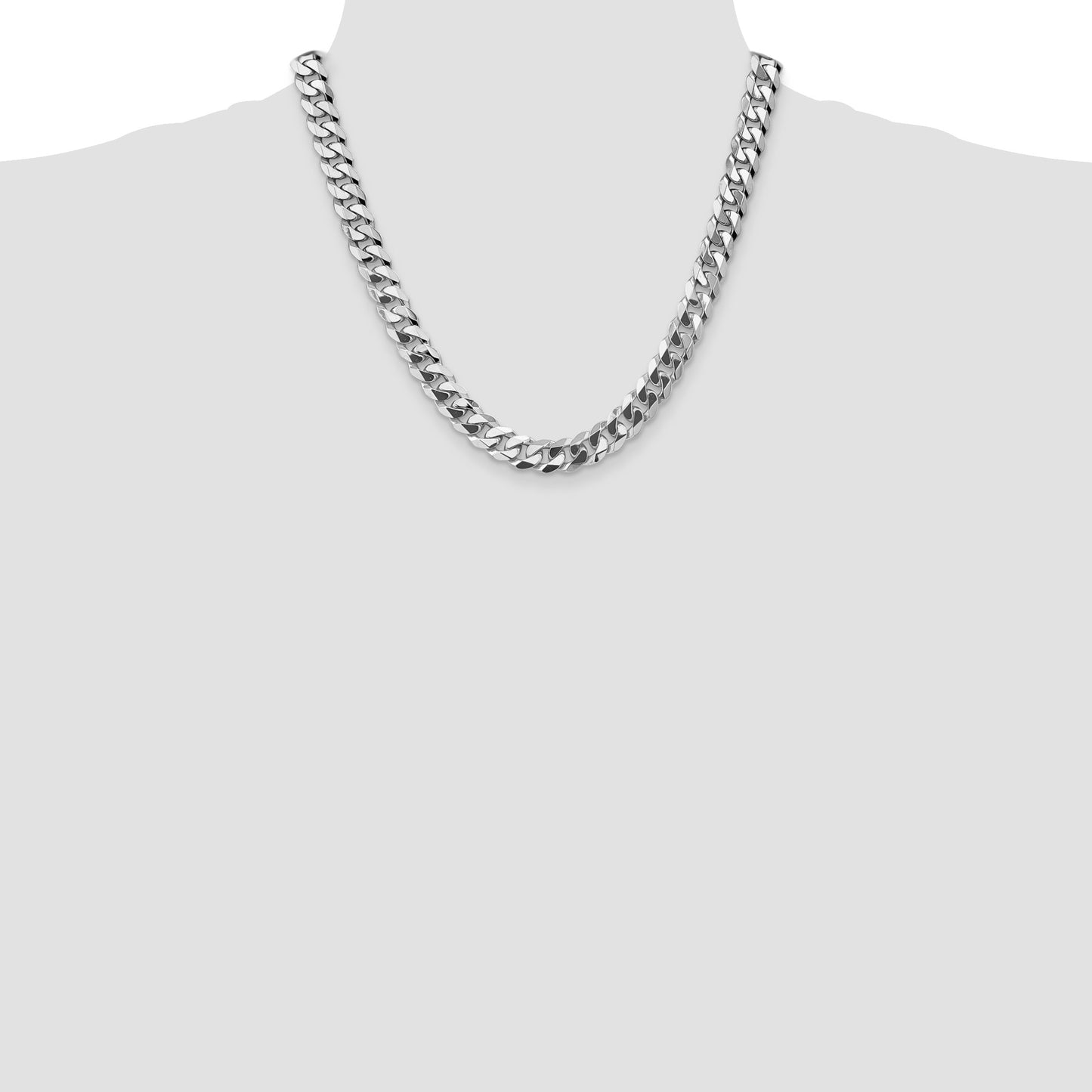 14k White Gold 9.5mm Flat Beveled Curb Chain