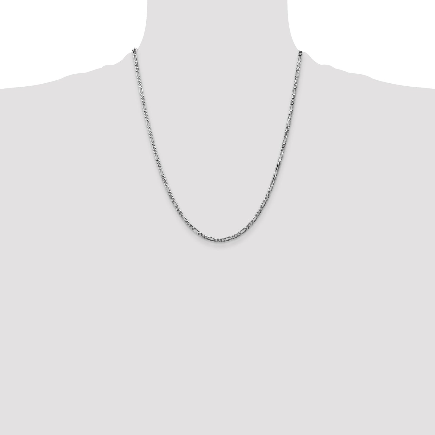 14K White Gold 22 inch 2.75mm Flat Figaro with Lobster Clasp Chain