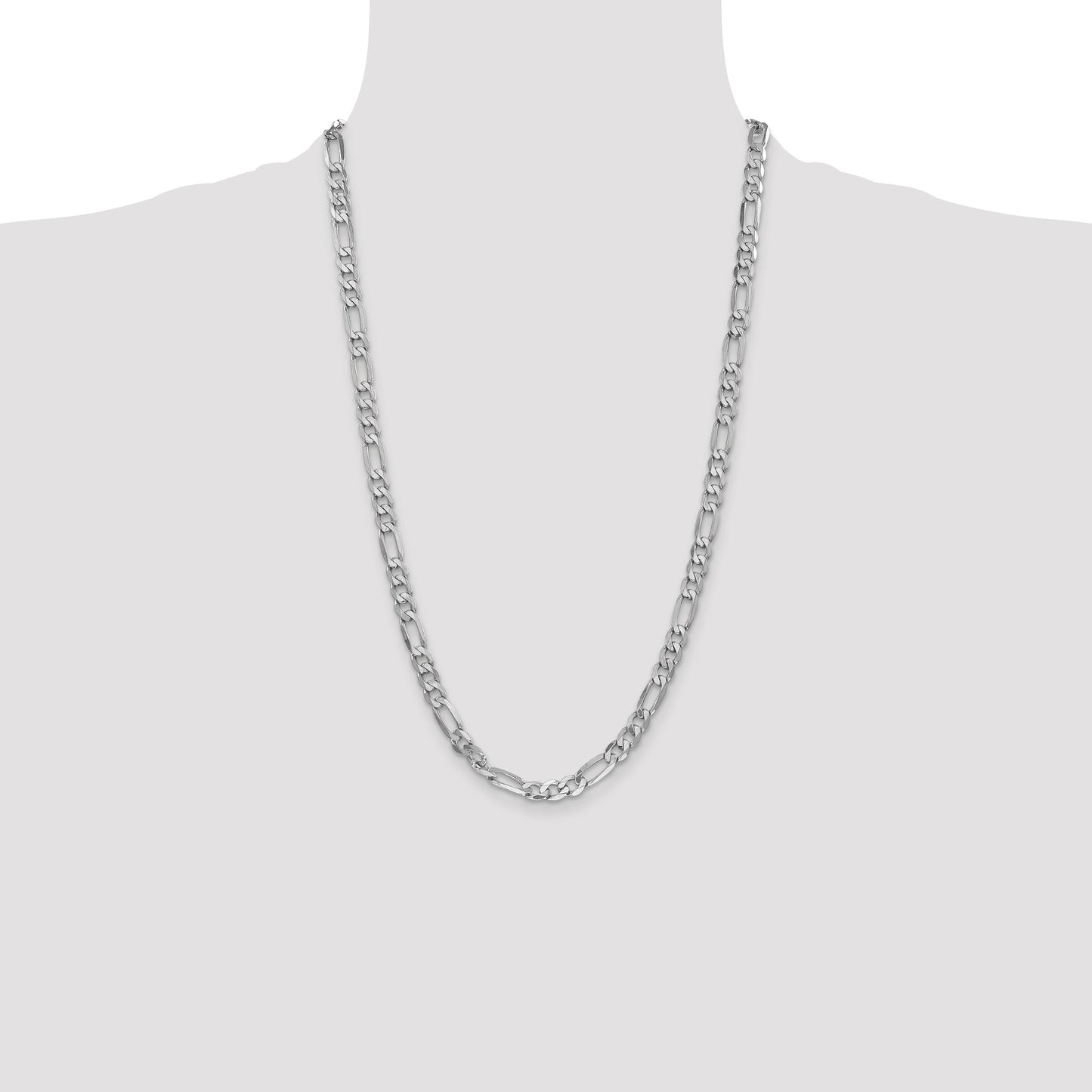 14K White Gold 26 inch 6mm Flat Figaro with Lobster Clasp Chain