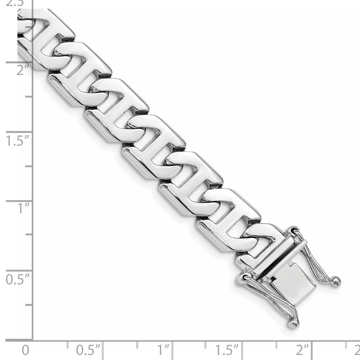 14K White Gold 8 inch 10.2mm Hand Polished Fancy Link with Box Catch Clasp Bracelet