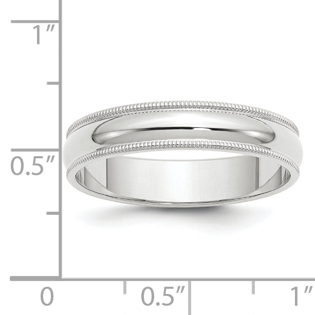 14k White Gold 5mm Milgrain Half Round Wedding Band Size 11