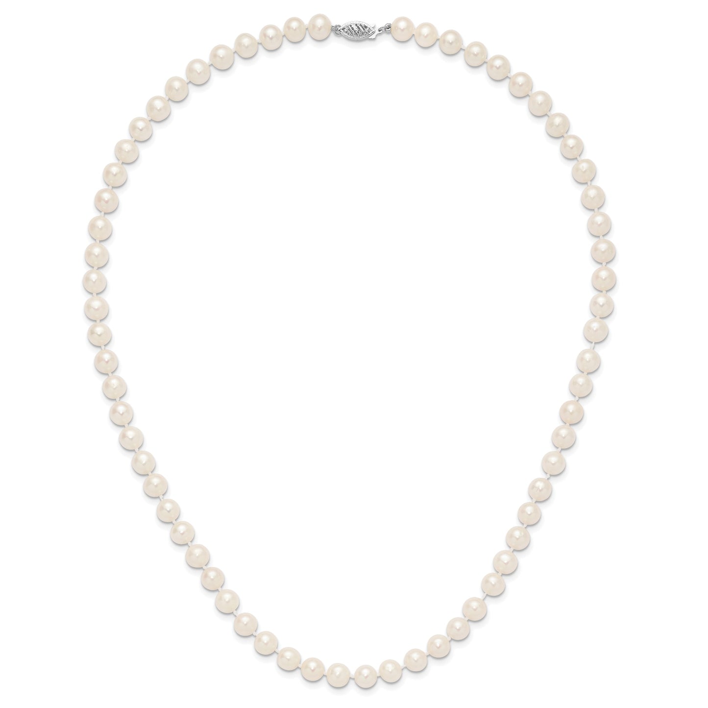 14k White Gold 7-8mm White Near Round Freshwater Cultured Pearl 20 inch Necklace