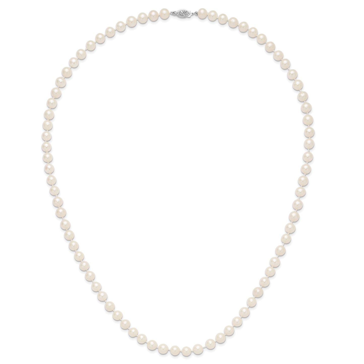 14k White Gold 7-8mm White Near Round Freshwater Cultured Pearl 24 inch Necklace