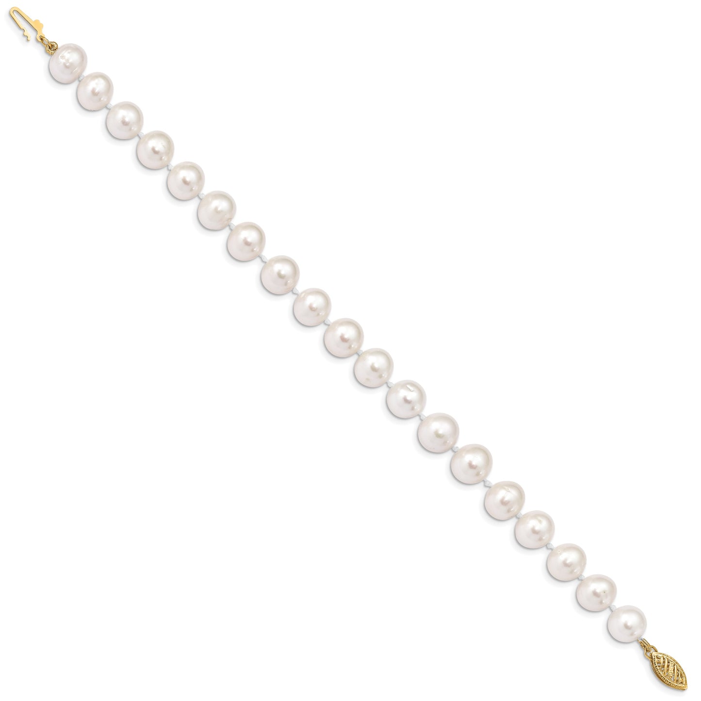 14k 9-10mm White Near Round Freshwater Cultured Pearl 8.25 inch Bracelet