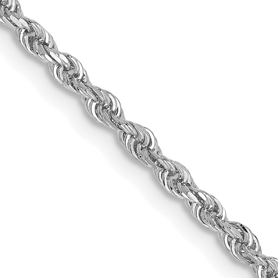 14K White Gold 20 Inch 2mm Diamond-cut Quadruple Rope Lobster Clasp Chain