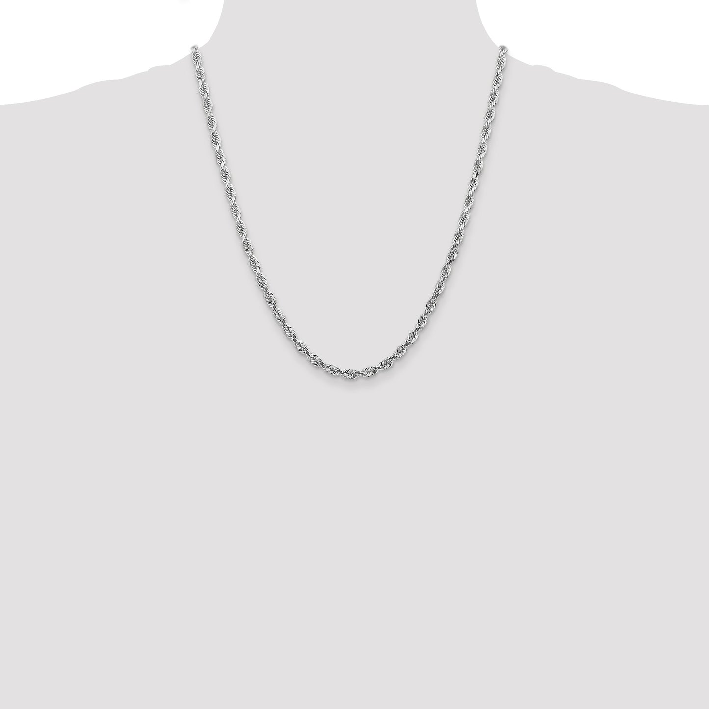 14K White Gold 22 Inch 4.5mm Diamond-cut Quadruple Rope Lobster Clasp Chain