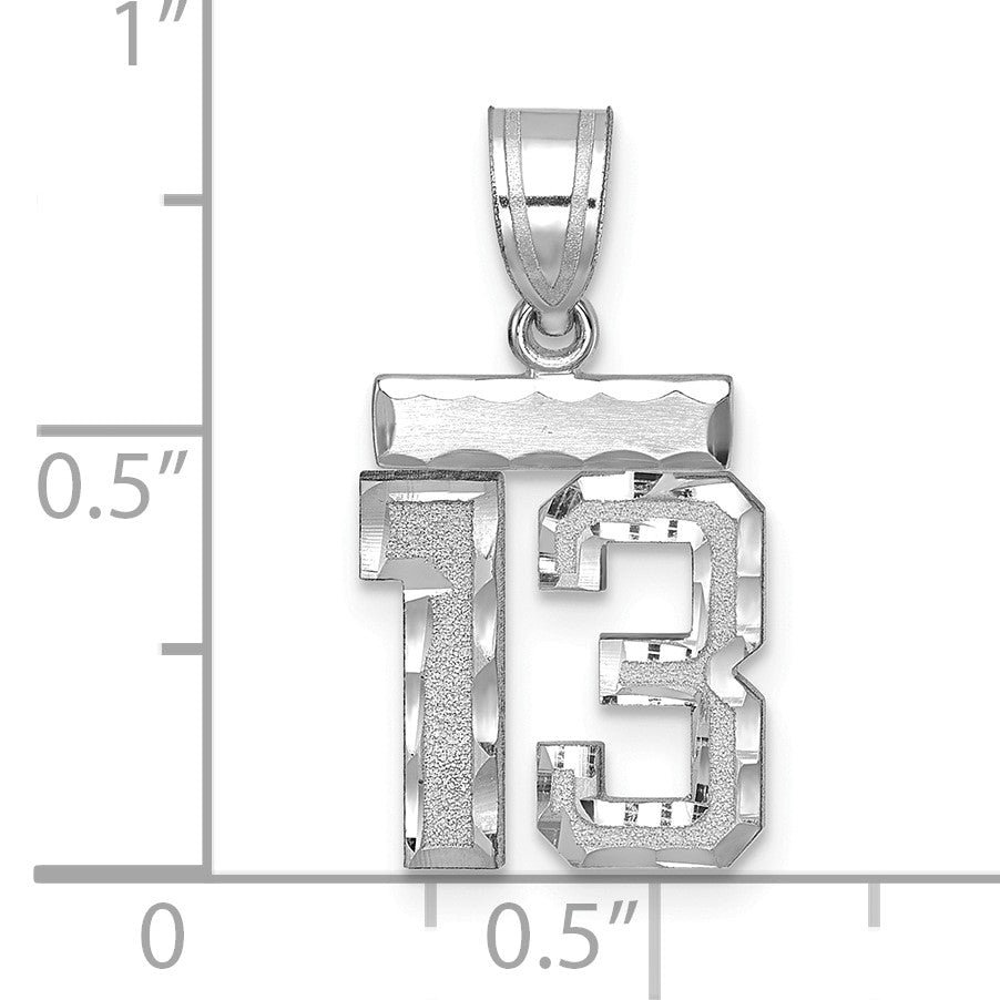 14kw Small Brushed Diamond-cut Number 13 Charm