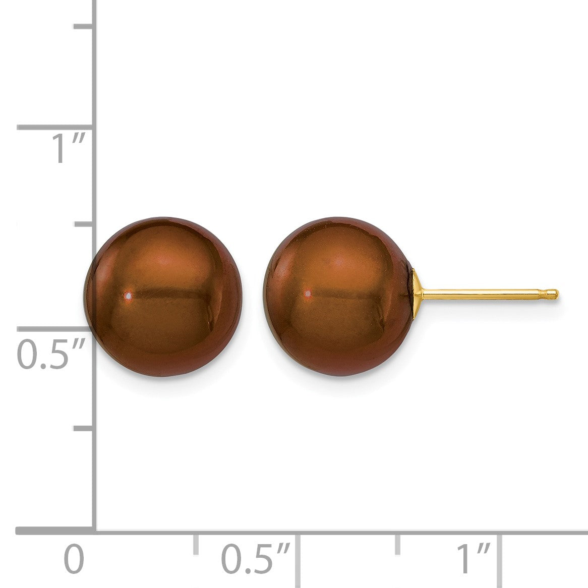 14k 10-11mm Brown Round Freshwater Cultured Pearl Stud Post Earrings