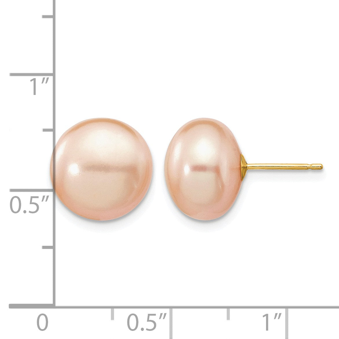 14k 11-12mm Pink Button Freshwater Cultured Pearl Stud Post Earrings