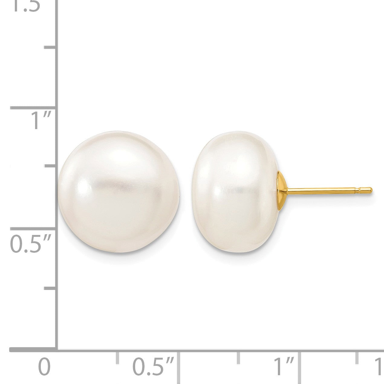 14k 12-13mm White Button Freshwater Cultured Pearl Stud Post Earrings