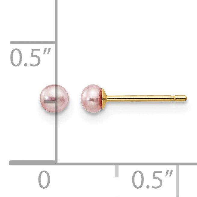 14k 3-4mm Purple Button Freshwater Cultured Pearl Stud Post Earrings