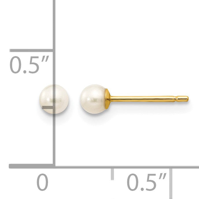 14k 3-4mm White Round Freshwater Cultured Pearl Stud Post Earrings