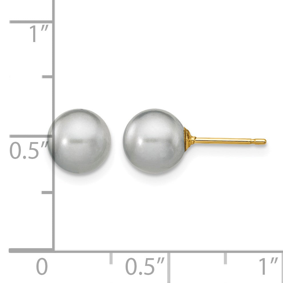 14k 7-8mm Grey Round Freshwater Cultured Pearl Stud Post Earrings