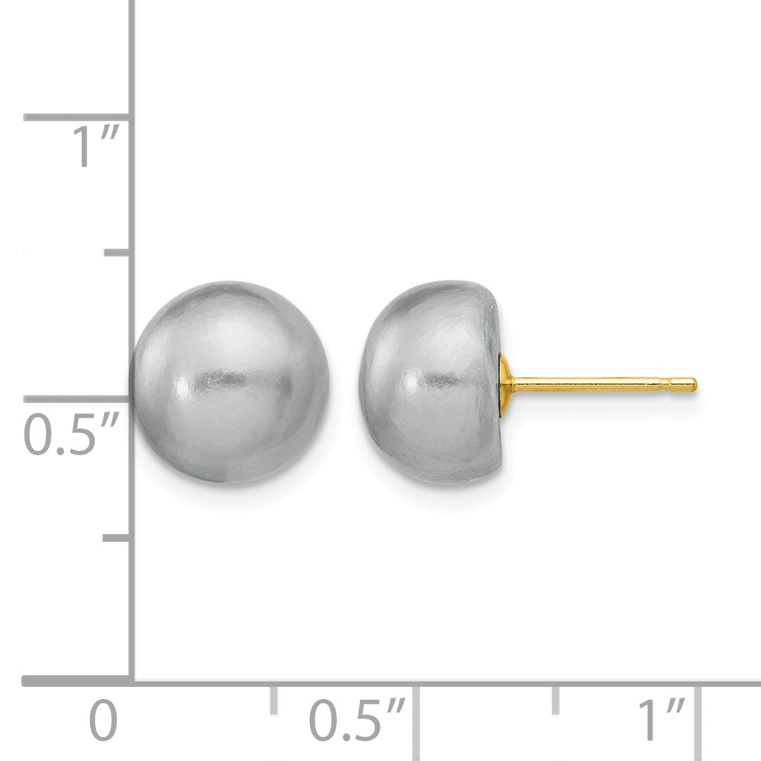 14k 9-10mm Grey Button Freshwater Cultured Pearl Stud Post Earrings