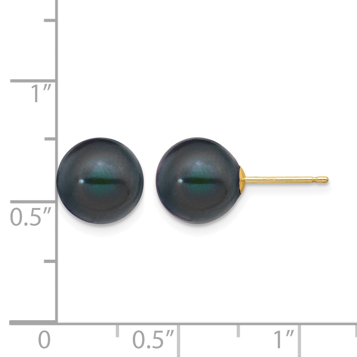 14k 9-10mm Black Round Freshwater Cultured Pearl Stud Post Earrings