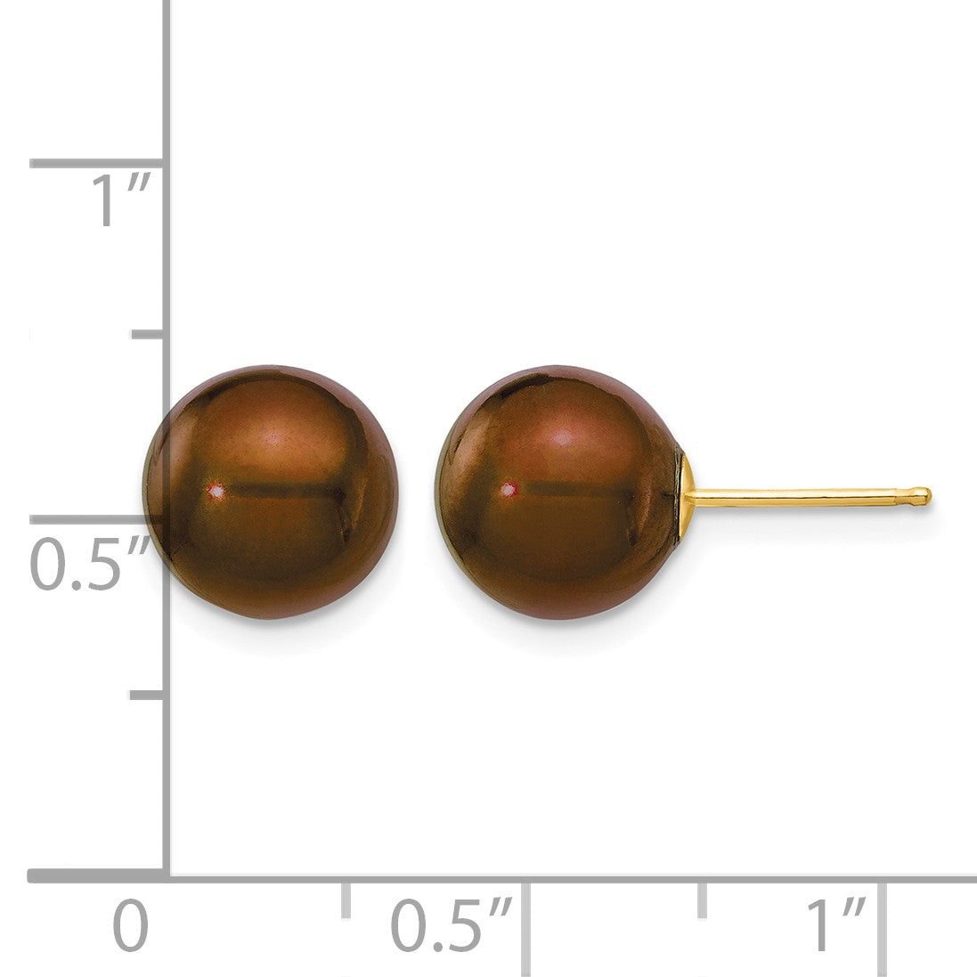 14k 9-10mm Brown Round Freshwater Cultured Pearl Stud Post Earrings