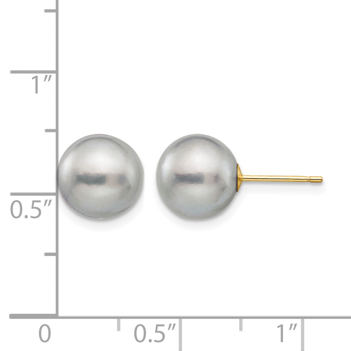 14k 9-10mm Grey Round Freshwater Cultured Pearl Stud Post Earrings