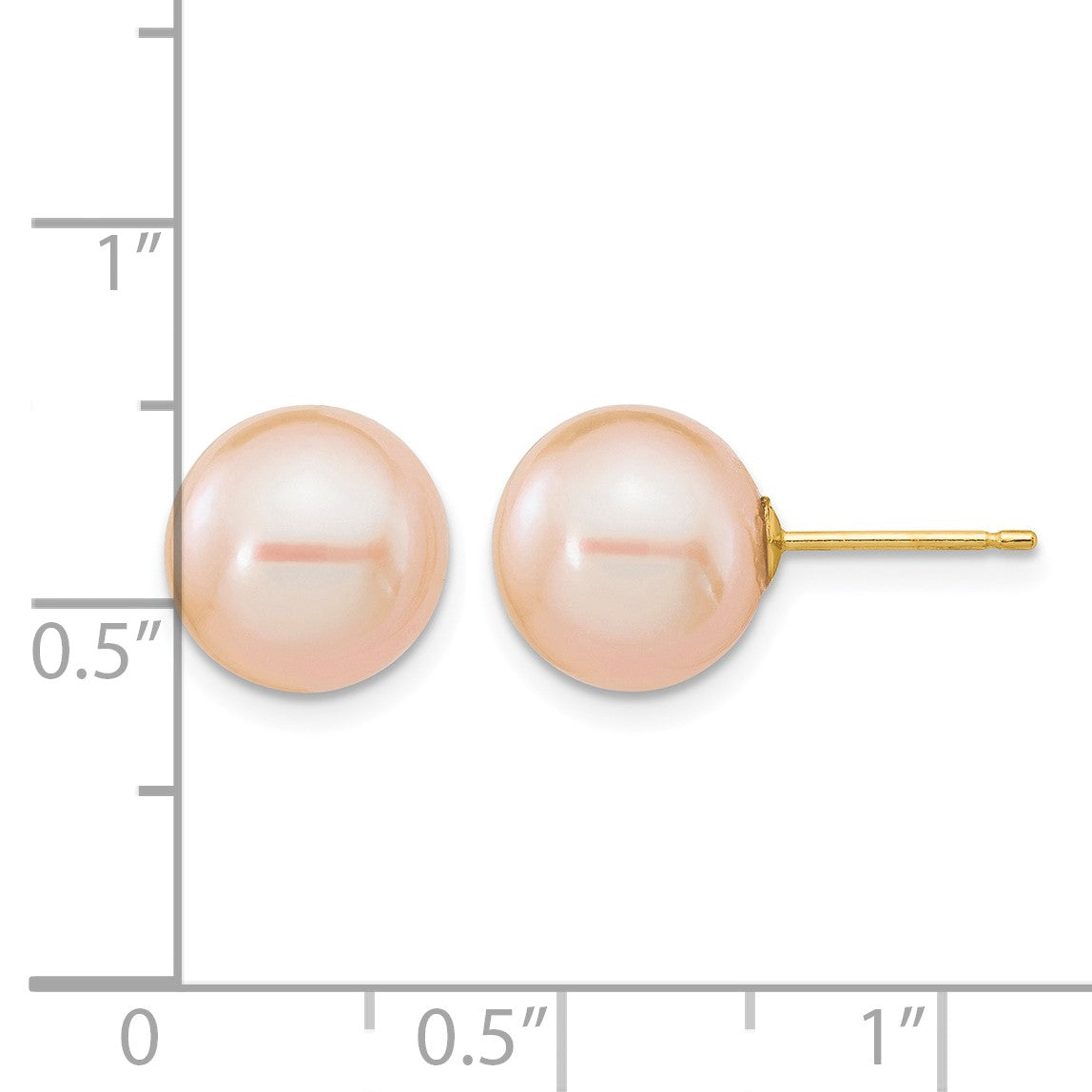 14k 9-10mm Pink Round Freshwater Cultured Pearl Stud Post Earrings