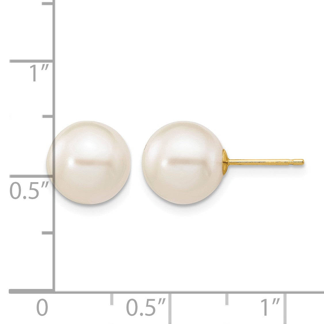 14k 9-10mm White Round Freshwater Cultured Pearl Stud Post Earrings