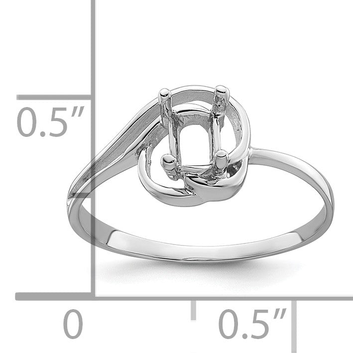 14k White Gold Polished Holds 7x5 Oval Gemstone Ring Mounting