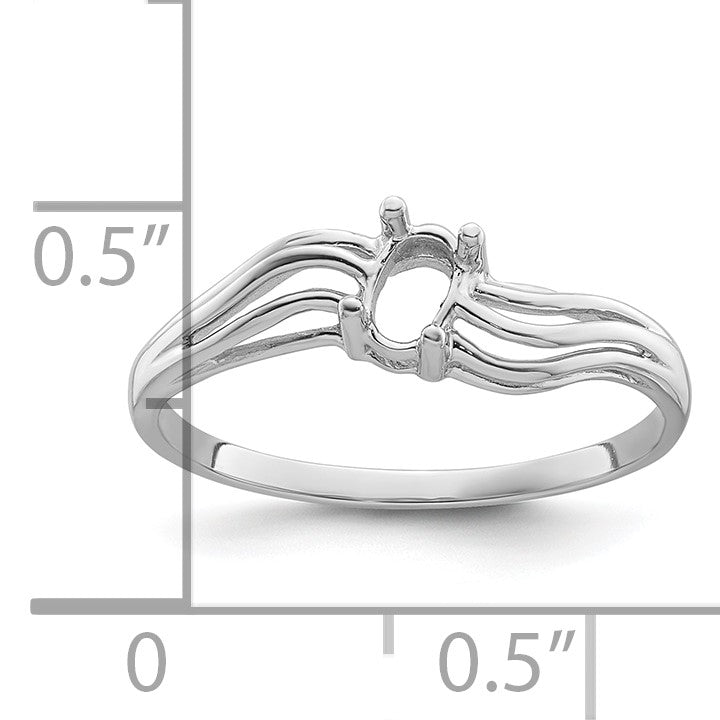 14k White Gold Polished 5x3 Oval Gemstone Wave Ring Mounting
