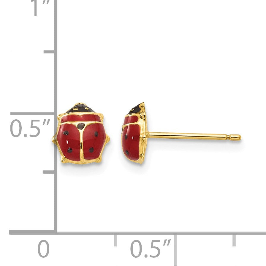 14k Red and Black Enameled Ladybug Post Earrings