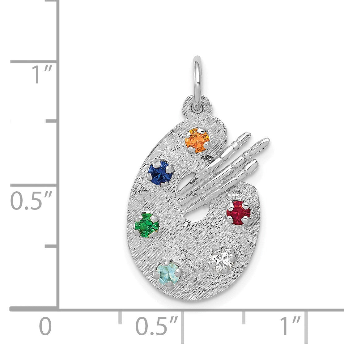 14k White Gold Multi-color CZ Stones Artist Palette Charm