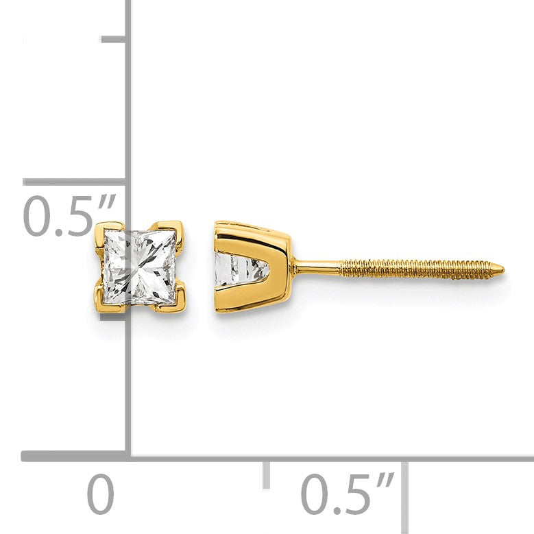 14k AA Quality Complete Princess-cut Diamond Stud Earrings