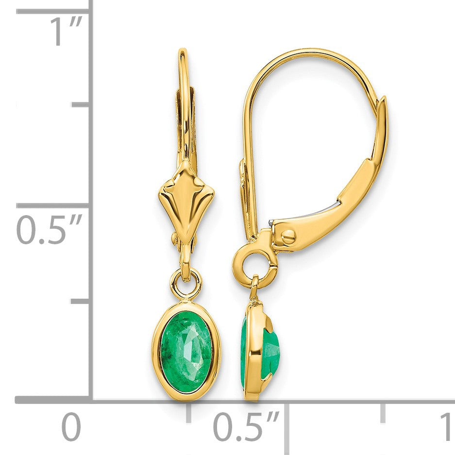14k 6x4 Oval Bezel May/Emerald Leverback Earrings