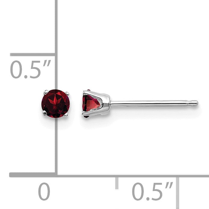 14k White Gold 3mm Round January/Garnet Stud Earrings