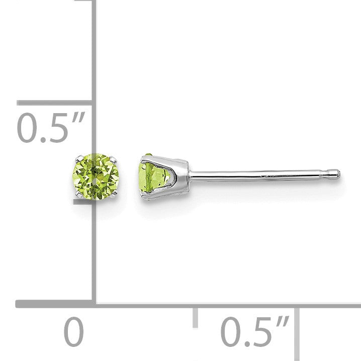 14k White Gold 3mm Round August/Peridot Stud Earrings