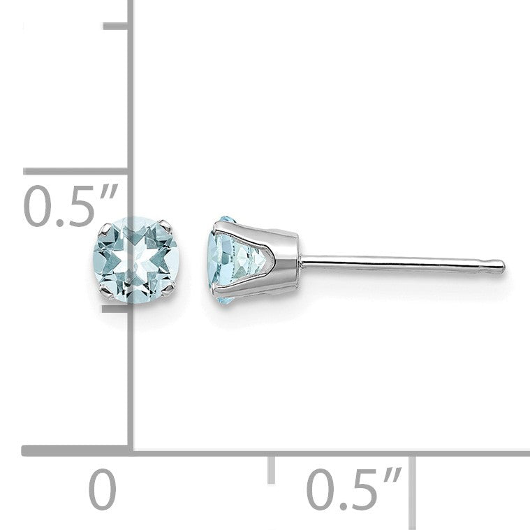 14k White Gold 4mm Round March/Aquamarine Stud Earrings