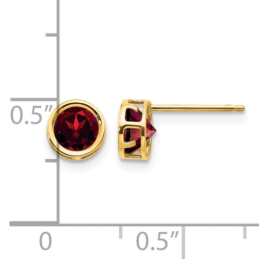 14k 5mm Round Bezel January/Garnet Post Earrings