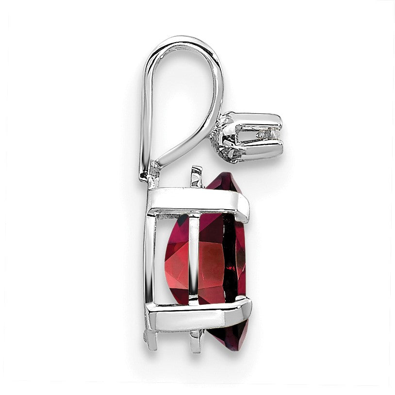 14K White Gold Diamond and 6x4 Oval January/Garnet Birthstone Pendant