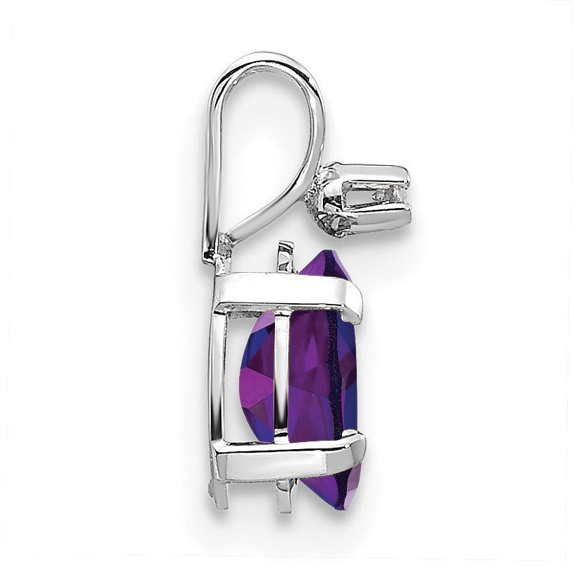 14K White Gold Diamond and 6x4 Oval February/Amethyst Birthstone Pendant