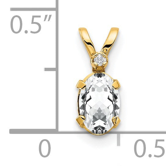 14k Diamond and 6x4 Oval April/White Topaz Birthstone Pendant