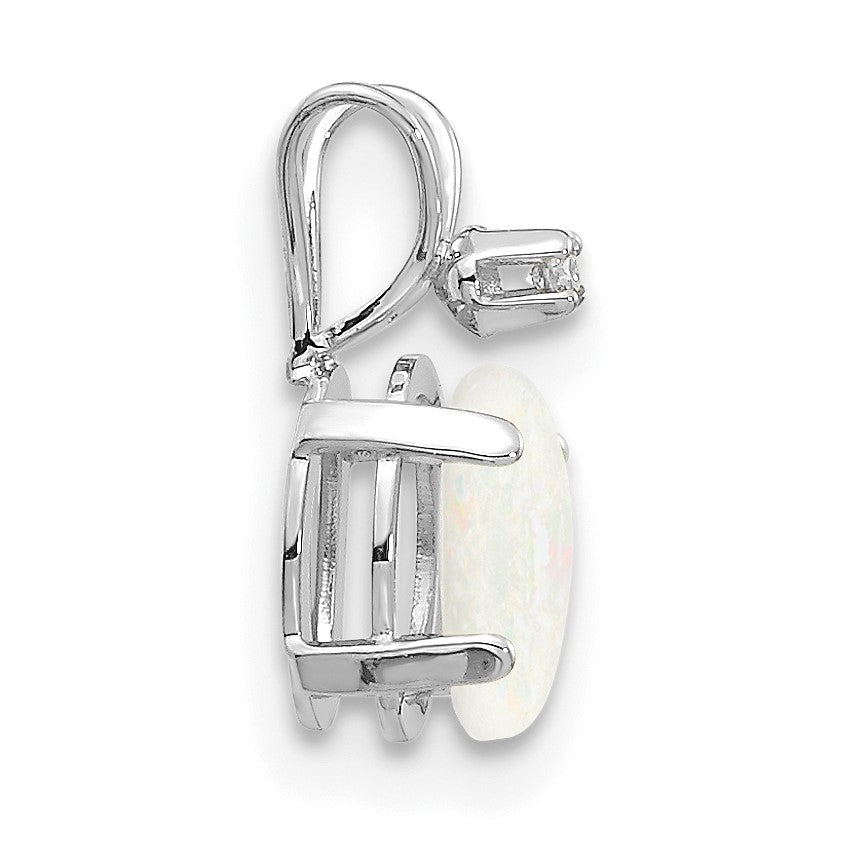 14K White Gold Diamond and 6x4 Oval October/Opal Birthstone Pendant