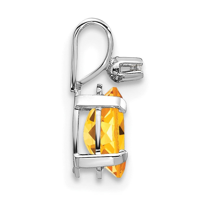 14K White Gold Diamond and 6x4 Oval November/Citrine Birthstone Pendant