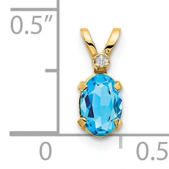 14k Diamond and 6x4 Oval December/Blue Topaz Birthstone Pendant