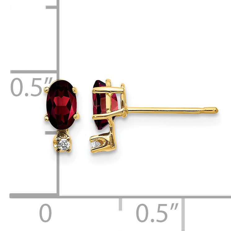 14k Diamond and 5x3 Oval January/Garnet Birthstone Earrings